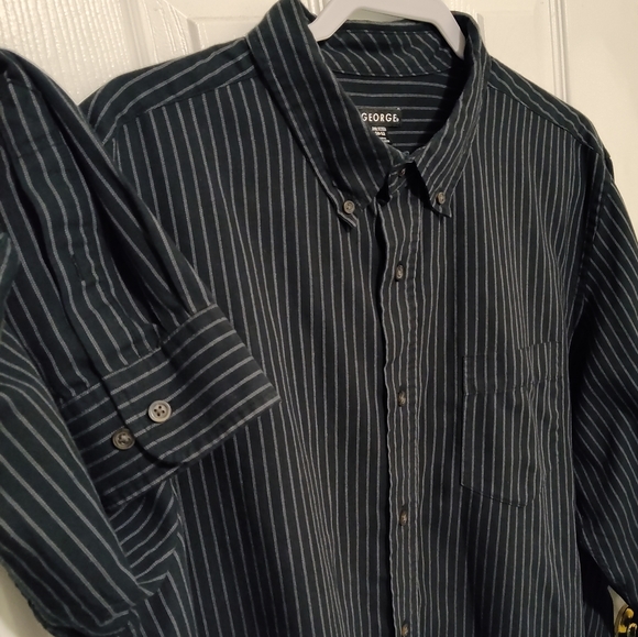 George Mens Button Down Long Sleeve Shirt Black+Vertical Stripes Size 2XLT 50-52 - Picture 6 of 6